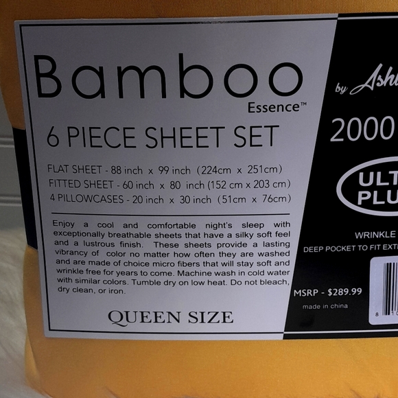 Bamboo Essence Queen Yellow 6 Piece Sheet Set - Picture 6 of 10